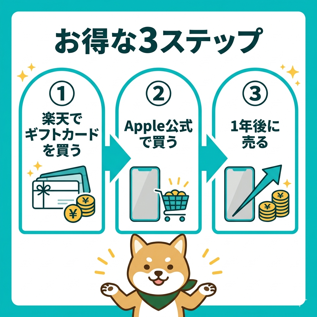 お得な3ステップ：楽天でAppleギフトカードを買う→Apple公式でiPhone購入→1年後に売る