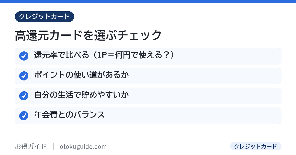 高還元カードを選ぶときのチェック 還元率・ポイントの使い道・貯めやすさ・年会費