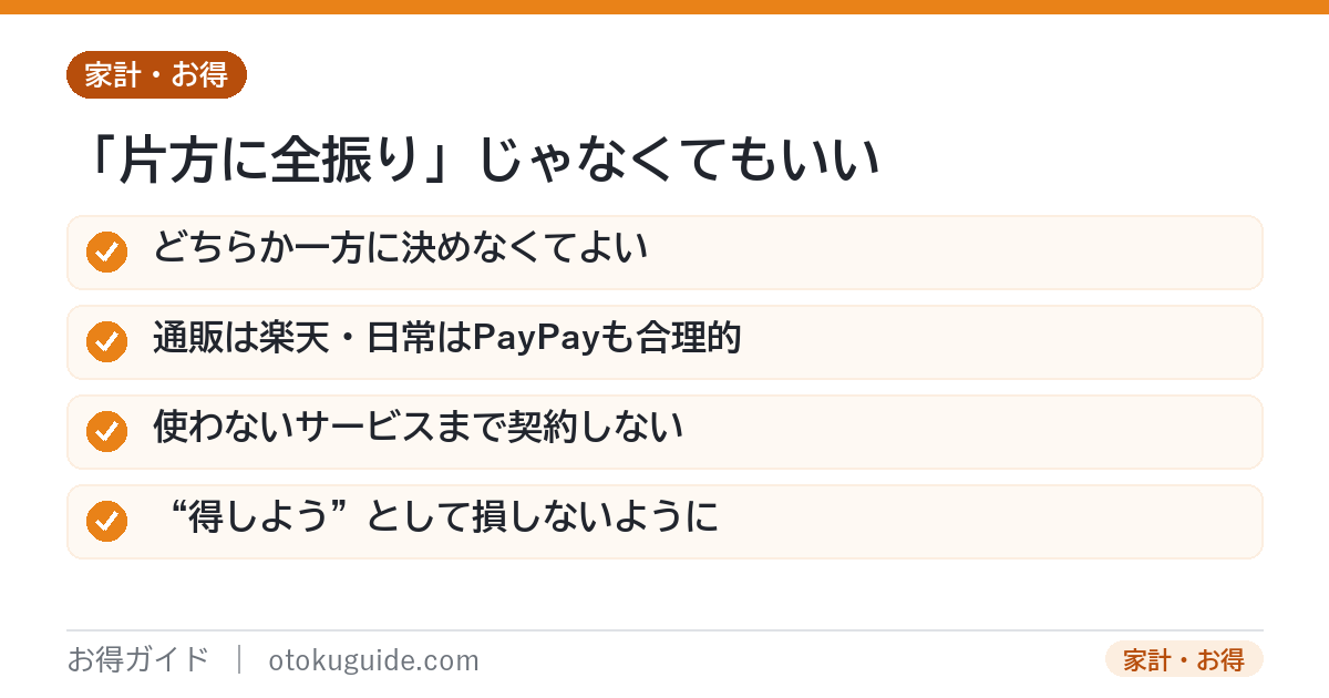 経済圏は両取りハイブリッドも合理的 通販は楽天で日常決済はPayPayと生活シーンで使い分ける