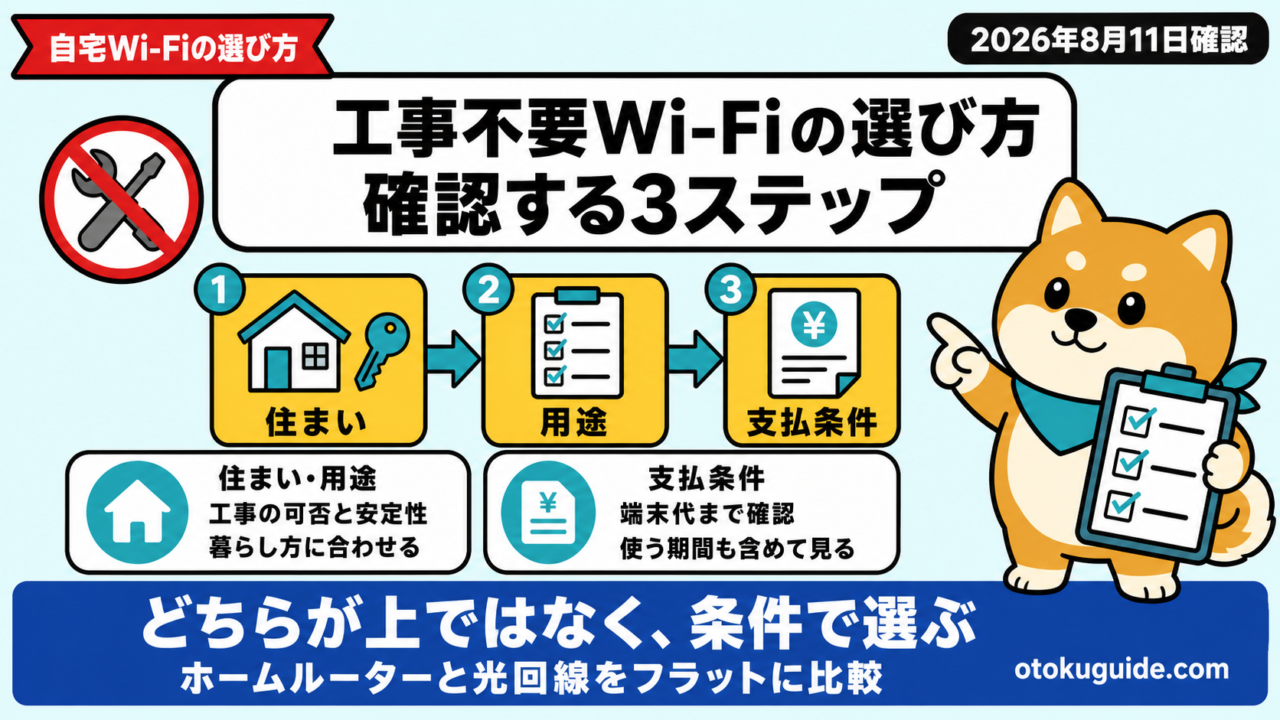 工事不要Wi-Fiの選び方｜確認する3ステップ