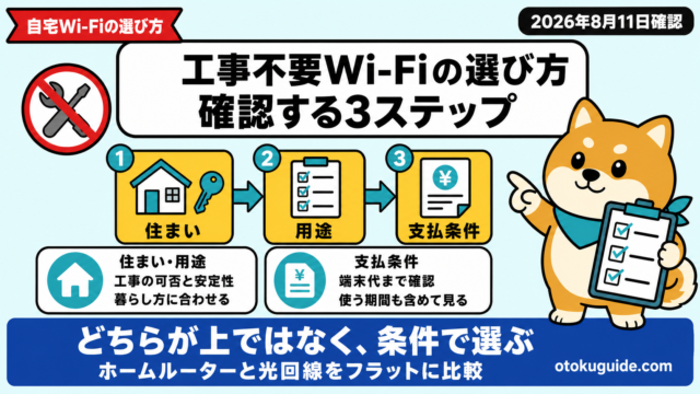 工事不要Wi-Fiの選び方｜確認する3ステップ