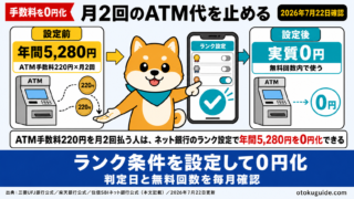 ATM手数料220円を月2回払う人は、ネット銀行のランク設定で年間5,280円を0円化できる