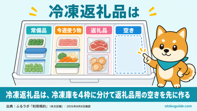 冷凍返礼品は、冷凍庫を4枠に分けて返礼品用の空きを先に作る
