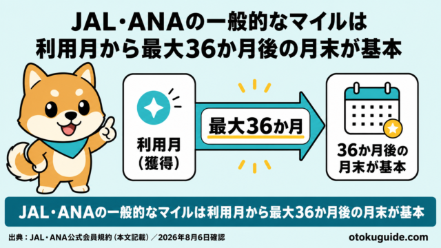 JAL・ANAの一般的なマイルは利用月から最大36か月後の月末が基本