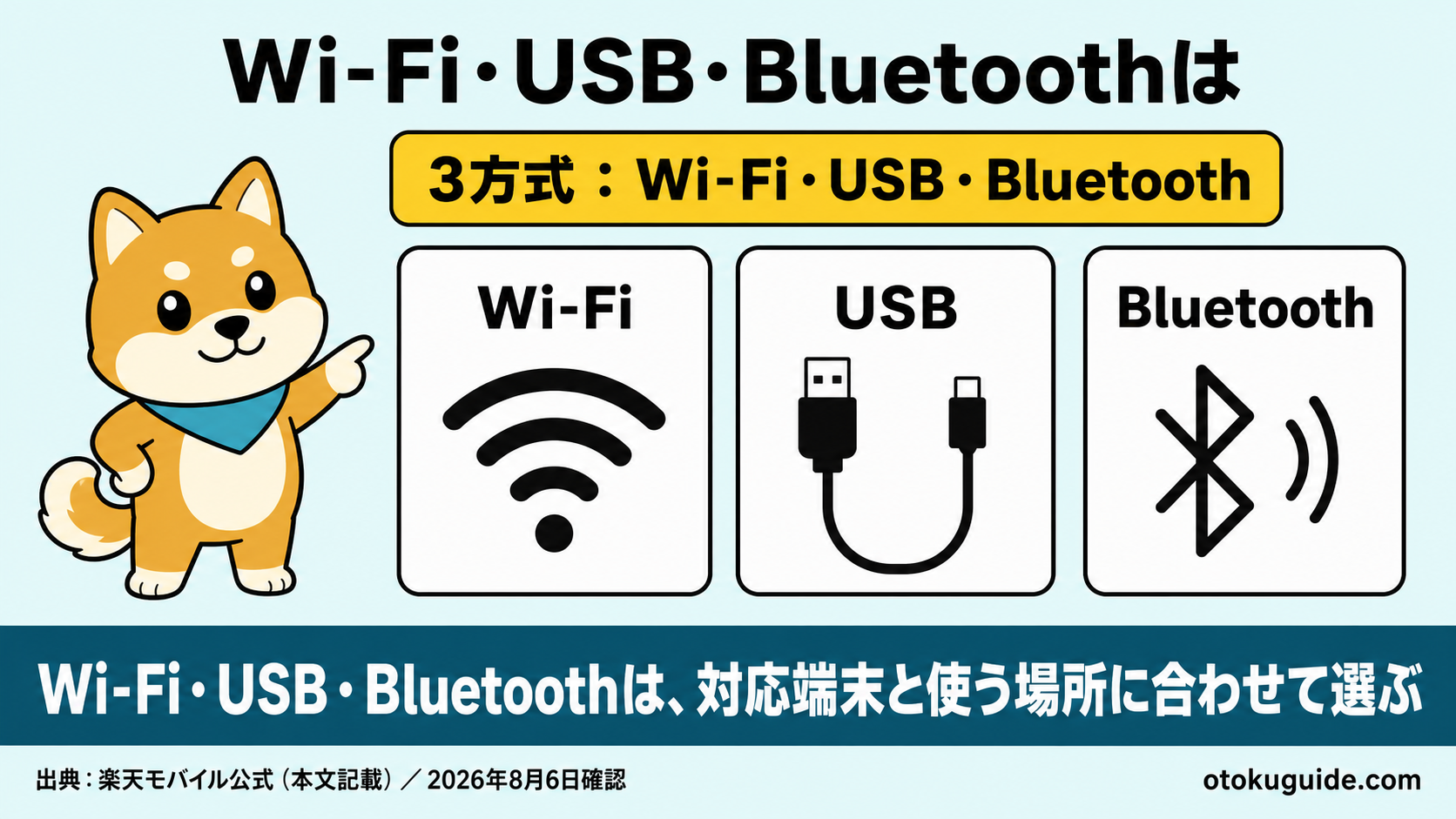 Wi-Fi・USB・Bluetoothは、対応端末と使う場所に合わせて選ぶ
