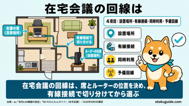 在宅会議の回線は、席とルーターの位置を決め、有線接続で切り分けてから選ぶ