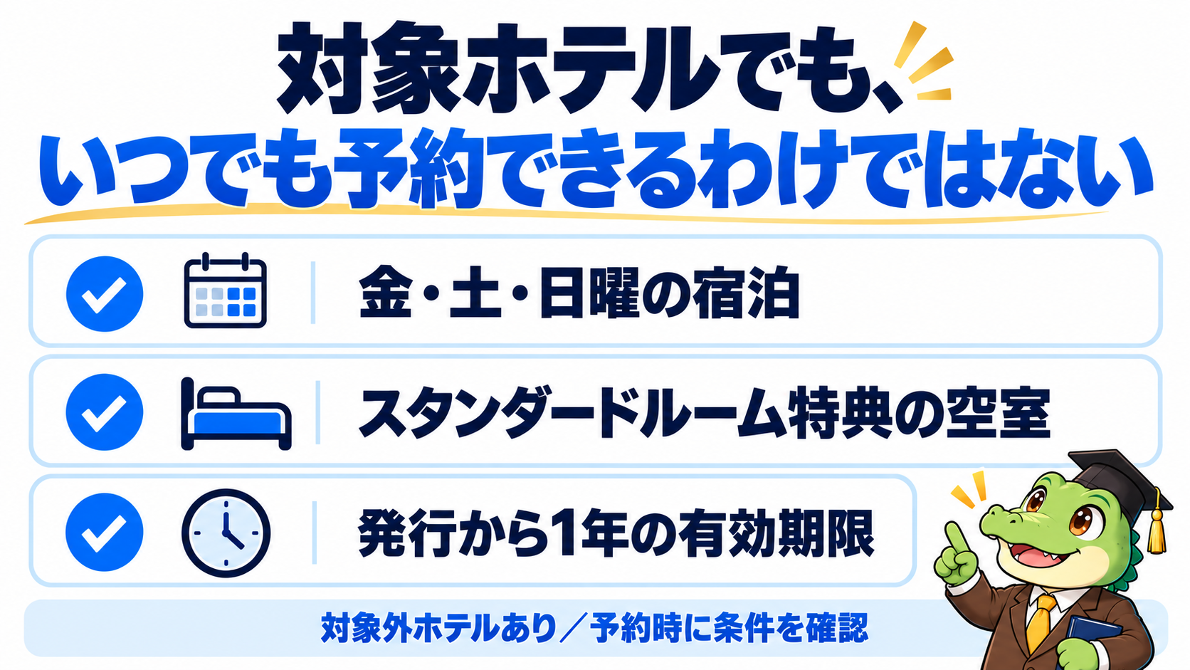 無料宿泊は曜日、スタンダードルームの対象空室、有効期限の確認が必要